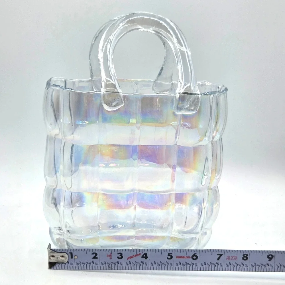 Iridescent Glass Quilted Handbag Vase STUNNING